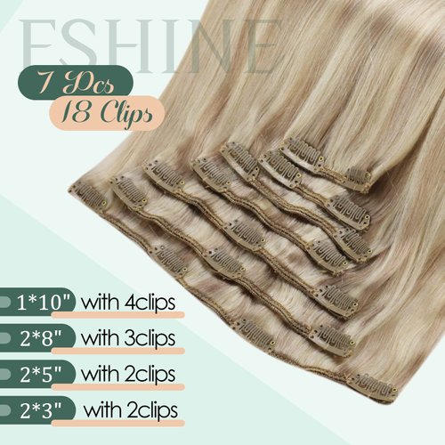 Fshine Clip in Hair Extensions Real Human Hair 16 Inch 120g Balayage Human Hair Clip In Extensions Thick Remy Straight Real Hair Extensions Clip in Human Hair 7pcs