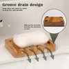 SAMEBUTECO Set of 2 Teak Wood Soap Dishes with Sloped Drain | Bar Soap Holder for Shower, Bathroom Sink, Kitchen | Natural Wooden Soap Saver Tray with Quick-Dry Grooves