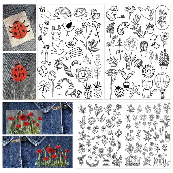 125 PCS Embroidery Stabilizers Patterns Water Soluble Hand Sewing Stabilizers Stick and Stitch Designs Embroidery Transfer Paper with Flower for Hand Sewing Lover