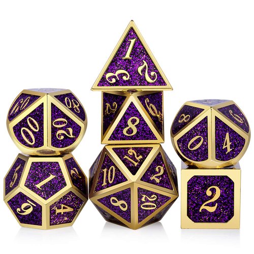 DNDND Glitter Purple Metal Dice Set, Solid Polyhedral DND Metallic Dice with Free Metal Case for Role Polying Game Dungeons and Dragons
