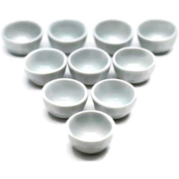 10 White Gray Cearmic Plate Dish Bowl Size 2.5 cm Dollhouse Miniatures Food Kitchen Docoration