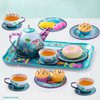 JOYIN Mermaid Tea Party Set for Little Girls, Pretend Tin Teapot Set, Princess Tea Time Play Kitchen Toy with Cups, Plates and Carrying Case for Birthday Easter Gifts Kids Toddlers Age 3 4 5 6