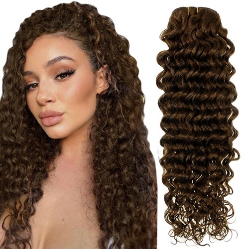 Hetto Wavy Clip in Human Hair Extensions Full Head #4 Dark Brown Clip in Hair Extensions Real Hair Curly Clip on Extensions Human Hair 7Pcs 105+20g 14 Inch