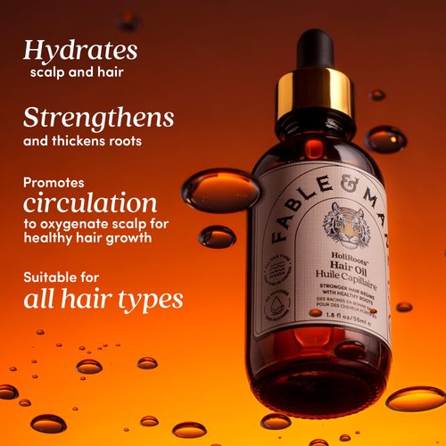 Fable and Mane Hair Oil - HoliRoots Hair Growth Oil & Scalp Treatment. Thickening Hair Oil for Damaged Hair with Ashwagandha Oil & Castor Oil for Hair Growth. Serum Hair Oil for Frizzy Hair, 1.8FL oz