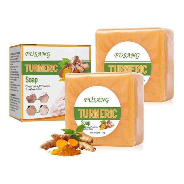 Fusang 2PCS Turmeric Soap Bar for Face and Body,Cleansing Tumeric Soap,Moisturzing Turmeric Face Soap for Men and Women