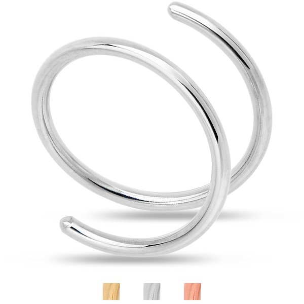 14k Gold Filled Double Hoop Nose Ring for Women and Men Hypoallergenic Spiral Nose Jewelry for Single Piercing Handmade in USA (Silver-22g, Left Side-9mm)