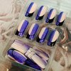 Vezocim Purple Press on Nails Square French Tips 24Pcs Glossy Full Cover Medium Acrylic Square False Nails with Designs Artificial Coffin Reusable Fake Nails Glue ons Fingernails for Women Girls