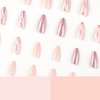 Medium Almond Tip Press on Nails Nails Artificial Acrylic Fake Nails with Pink Glitter Powder Designs, 24Pcs Full Cover Reusable Coffin False Nails Set Women Glue on Nails Stick on Nails for Nail Art