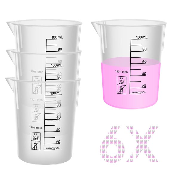 Labvida Low-form beakers, PP material, with easy to read printings in black color, easy to stack. 6PCS of Vol.100ml, LVB012