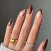 ANDGING Brown Press on Nails Almond French Tip Fake Nails with Glue Acrylic Glue on Nails with Designs ombre Natural Manicure False Nail for Women Gel Stick ons Nails for Wedding Birthday KDLA88