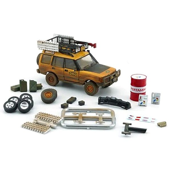Discovery 1 RHD Right Hand Drive Camel Trophy Yellow (Dirty Mud Version) with Roof Rack, Extra Wheels & Accessories Limited Edition 2016 Pieces Worldwide 1/64 Diecast Model Car BM Creations 64B0282