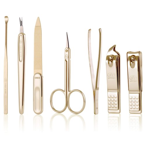 Korean Nail Clipper! Mother of Pearl Three Seven (777) Premium Quality Gift Travel Manicure Grooming Kit Nail Clipper Set (4112MP), Made in Korea, Since 1975 (Gold)