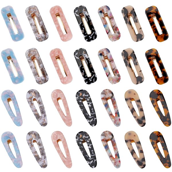 Hedume 28 Pack Acrylic Resin Hair Barrettes, Fashion Geometric Hair Clips for Women Girls Ladies