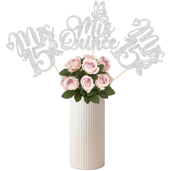 Gyufise 12Pcs Mis 15 Centerpiece Sticks Happy 15th Birthday Decorations Double Sided Glitter Hello 15 Fabulous Table Toppers Cheers to 15 Years Old Birthday Anniversary Party Decorations Silver