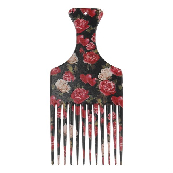 VOCOSTE Wide Tooth Afro Hair Pick Comb, Hair Styling Tool for Men Plastic Flower Pattern, 5.9 Inch