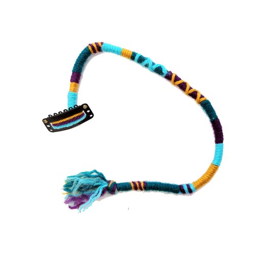 Turquoise, Purple and Gold Colorful Hair Clip In, Handmade Yarn Hair Extension