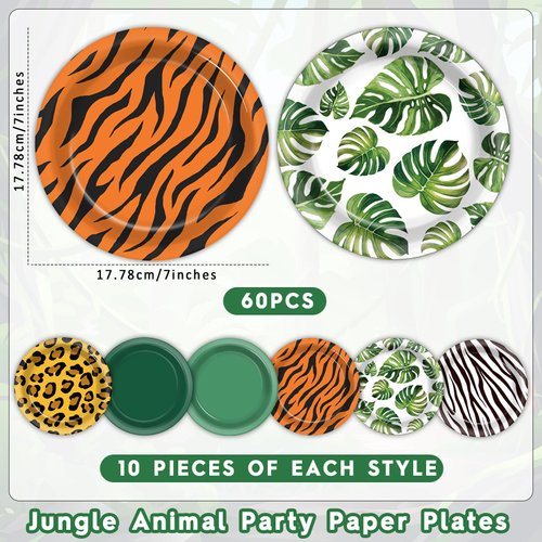 60Pcs Jungle Safari Party Paper Plates for Wild Animal Party Decorations 7In Zoo Animal Dessert Plates Disposable Tableware Dinnerware Set for Baby Shower Birthday Safari Themed Party Supplies