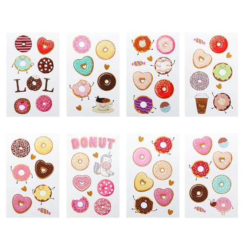 24 Sheets Donut Temporary Tattoos, Birthday Decorations Donut Party Favors for Kids