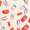 4th of July Press on Nails Short Square Glossy Fake Nails Independence Day Glue on Nails Red Blue White French Tips Nails Patriotic Design Fourth of July False Nails Coffin Full Cover Stick on Nails 24Pcs