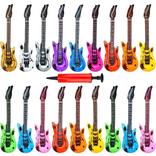 18 Pack Inflatable Guitar Blow up Guitar Bulk Assorted Colors Guitar Inflate Inflatable Guitar Prop Fake Party Prop Guitar Inflatable Rock Star Guitar for Birthday Gifts Supplies