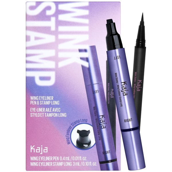 Kaja Wink Stamp Wing Eyeliner Pen & Stamp Long | with Avocado Extract, Double-ended, Black Liquid Liner, Smudge-Proof, Waterproof, Eye Irritation Tested