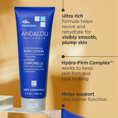 Andalou Naturals Body Lotion, Deep Hydration Lotion for Dry Skin, Ultra-Nourishing Skin Care with Hyaluronic Acid & Ceramides, Body Cream for Softer, More Supple & Glowing Skin, 8 fl oz