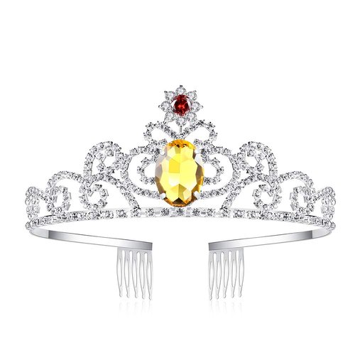 Lovelyshop Yellow Diamond Rhinestone Tiara Princess Belle Crown