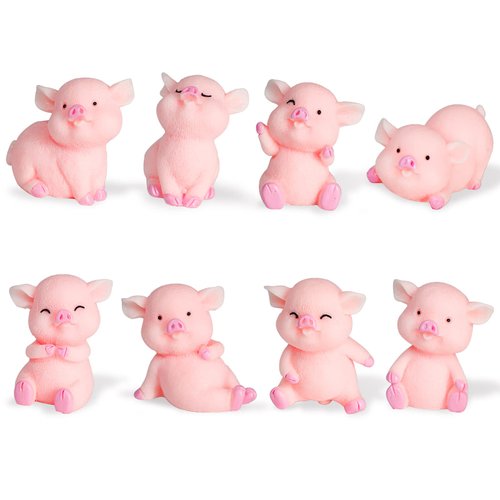 8pcs Miniature Pig Figurines, Pig Cake Topper Cupcake topper, Mini Pig Cerdo Characters Toy, Pig Cake Decorations for Kids Birthday Baby Shower Pig Theme Party Supplies