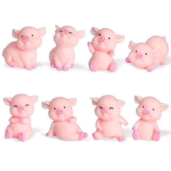 8pcs Miniature Pig Figurines, Pig Cake Topper Cupcake topper, Mini Pig Cerdo Characters Toy, Pig Cake Decorations for Kids Birthday Baby Shower Pig Theme Party Supplies