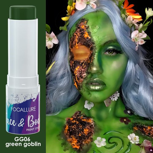 FOCALLURE Face Body Paint Stick,Eye Black Stick for Sports,Face Painting Kit Professional Hypoallergenic Foundation Makeup for Halloween Cosplay SFX Costume Party,Green Goblin