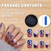 24 Pcs French Tip Press on Nails Short Square Nails Independence Day Fake Nails Supply 4th of July Acrylic Nails Star American Flag Patriotic Design Full Cover False Nails for Women and Girls
