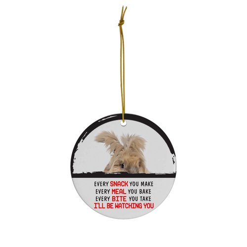 Funny Peeking Every Snack You Make Cream English Angora Rabbit Christmas Ornament - White Circle Ceramic Decoration - Keepsake Gifts for Rabbit Lovers