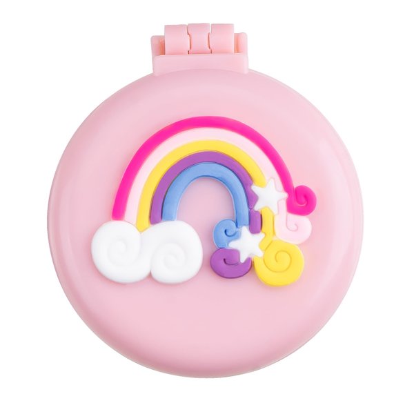 CAIRIAC Pink Folding Hair Brushes, Rainbow Brushes Mirror Set, Stylish Handheld Mirror Hair Tools, Travel Hair Brush with Mirror for Girls Women