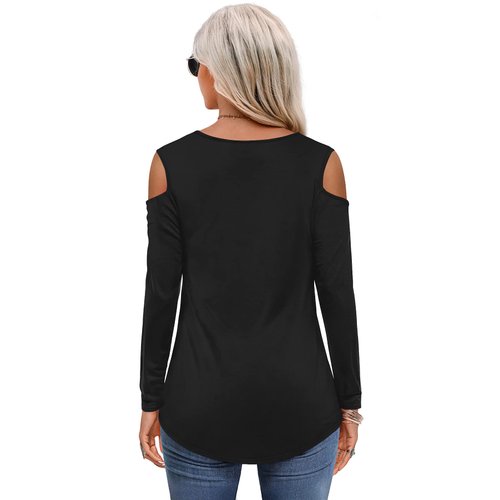 Amoretu Womens Women Tshirt Plain Long Sleeve T Shirts V Neck Tops (Black,M)