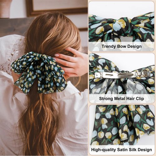 Bow Knot Hair Clips for Women Falling Floral Barrette Bow Hair Clip Boho Metal French Hair Clips for Thick and Fine Hair Cute Hair Accessories