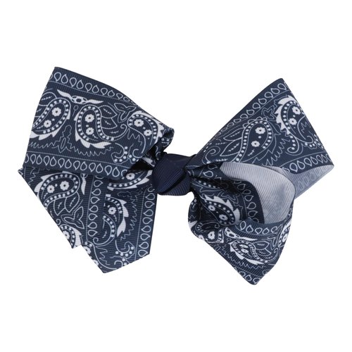 Womens Hair Bow Clips Paisley Print Ribbon, 5.5W x 4H Inches, Metal Clip (Navy)