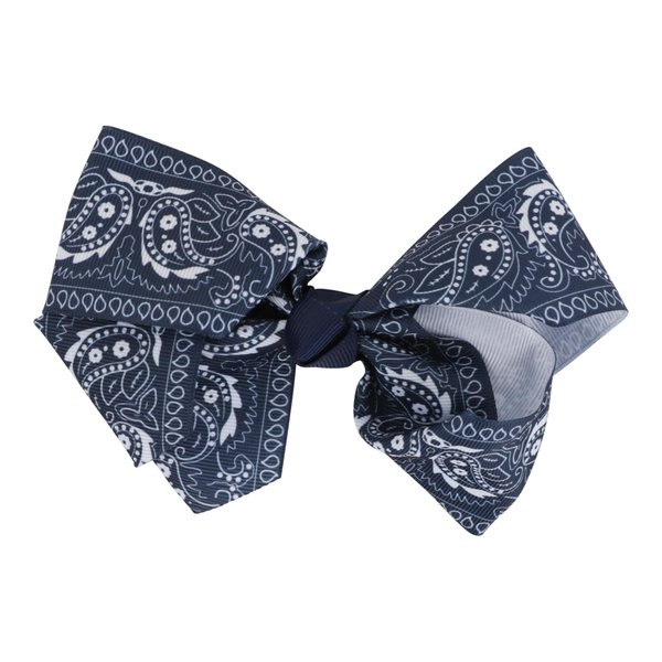 Womens Hair Bow Clips Paisley Print Ribbon, 5.5W x 4H Inches, Metal Clip (Navy)