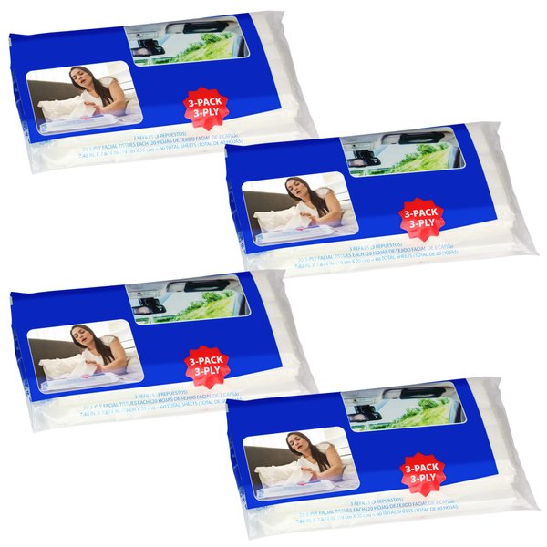 Funwares White Facial Travel Tissue Packs, Chlorine-Free, 12 Packs, 240 tissues, 3-Ply Sheets, 20 Sheets Per Pack, Car, Travel, School, Work