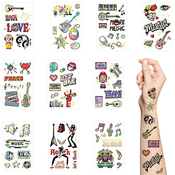 Rock and Roll Rave Festival Temporary Tattoos Sticker,Music Festival Party Glow in The Dark Accessories for Women Men in Party Favors Supplies