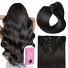 SUYYA 16 Inch 120g 7pcs Clip in Hair Extensions, Straight Double Weft Natural Black (16 inches #1B Off Black)