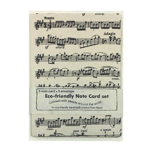 Nepal Greeting Card and Envelope Set: Sheet Music, Eco-friendly Handmade Lokta Paper
