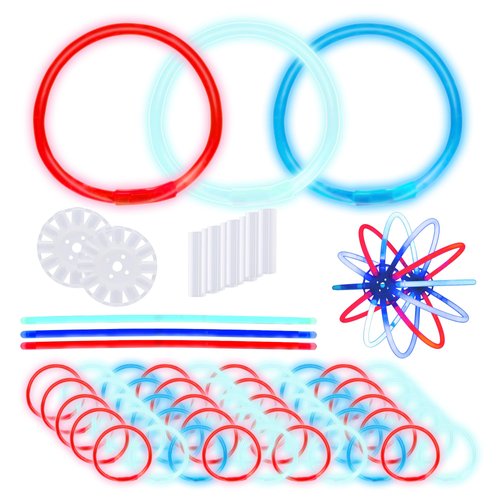 Fun Central 50 Pack Glow Sticks Bracelets Red, White & Blue in Bulk with Connectors- Patriotic Party Favors for Kids & Adults (Red, Blue, White)
