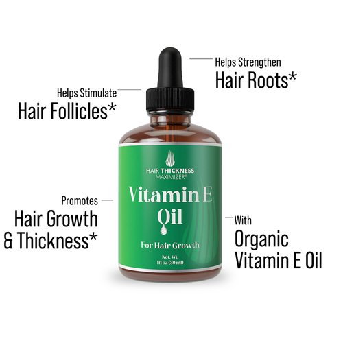 Vitamin E Oil for Hair Growth - Thickening, Moisturizing, Strengthening Serum For Women, Men. Single Ingredient Scalp Treatment For Weak, Dry, Frizzy Hair 1oz
