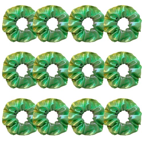 12 Pcs Shiny Metallic Cheer Dance Colorful Party Favor Hair Scrunchies School Performance/Sports/Practice/Party Sparkling Color Scrunchie Ponytail Holder Wrist for Girls Cosplay Show (Green)