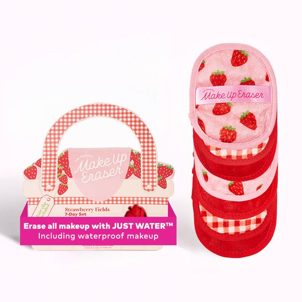 Makeup Eraser, 7-Day Set, Erase All Makeup with Just Water, Including Waterproof Mascara, Eyeliner, Foundation, Lipstick, and More! Strawberry Fields