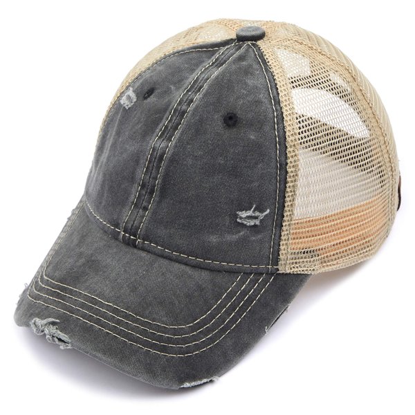 HATSANDSCARF Distressed Washed Denim Fabric America Flag Patch Trucker Baseball Cap (BA-912) (Washed-Black)