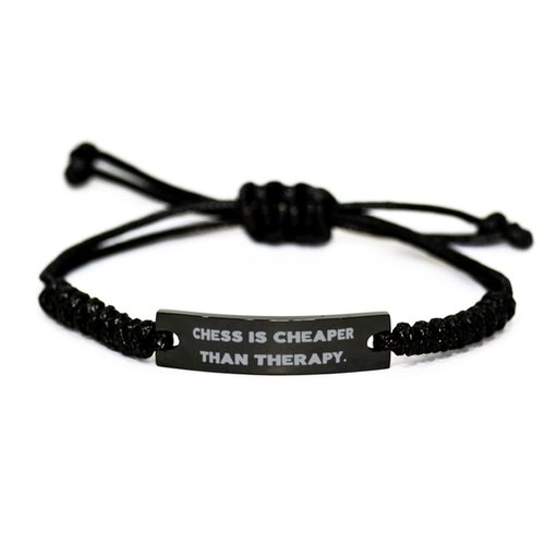 Game On Novelties Epic Chess Gifts, Chess is Cheaper Than Therapy, Reusable Birthday Black Rope Bracelet from Friends, Engraved, Chess Set, Chess Board, Chess Pieces