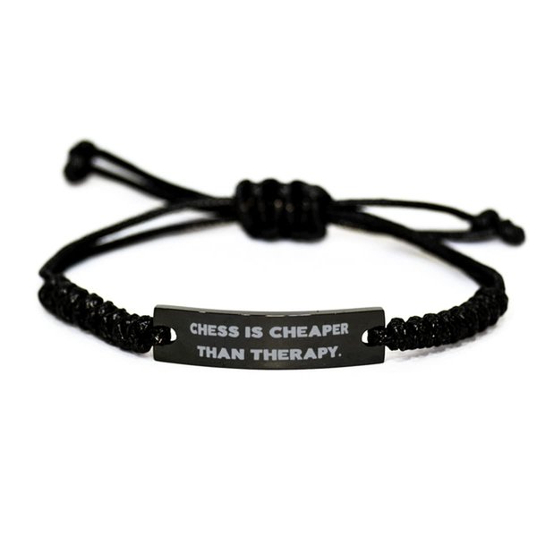 Game On Novelties Epic Chess Gifts, Chess is Cheaper Than Therapy, Reusable Birthday Black Rope Bracelet from Friends, Engraved, Chess Set, Chess Board, Chess Pieces