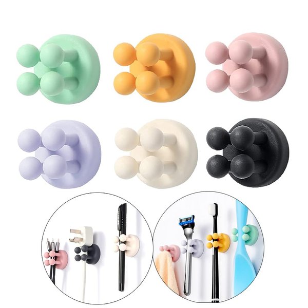 Defrko Silicone Toothbrush Holders - 6 Pcs Razor Hooks Adhesive Wall Mounted for Hanging Towel Key Plug Cable, Utility Decoration Hook Stick to Dorm Room Door Function for Kitchen Bathroom Home Office