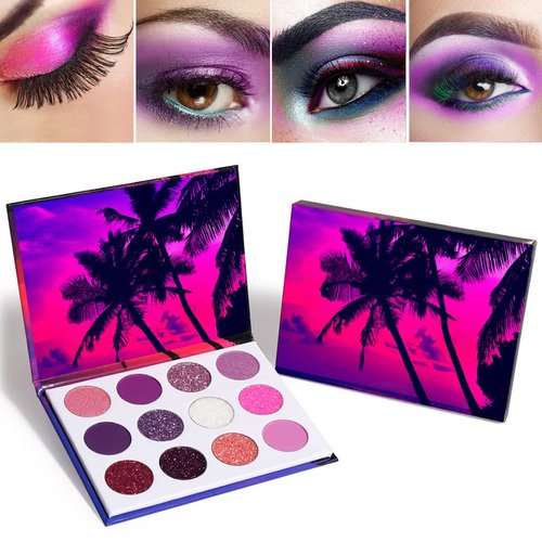 MEICOLY Glitter Eyeshadow Palette,Purple Pink Pressed Shimmer Pigmented Mineral Ultra Makeup Palette Matte Mermaid Shiny Eye Shadow Powder Long Lasting,12 Colors